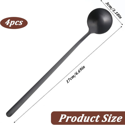 4 Cucharas Café Acero Inox Negro 6.7pulg con Mango Largo