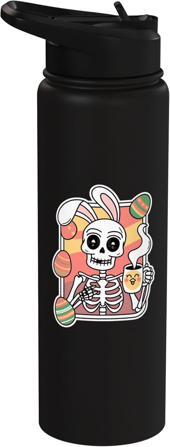 Botella de agua acero inoxidable insulada estilo goth rock con conejo esqueleto