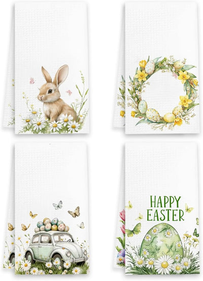 Juego de 4 toallas de cocina de Pascua con conejo 18 x 26 pulgadas