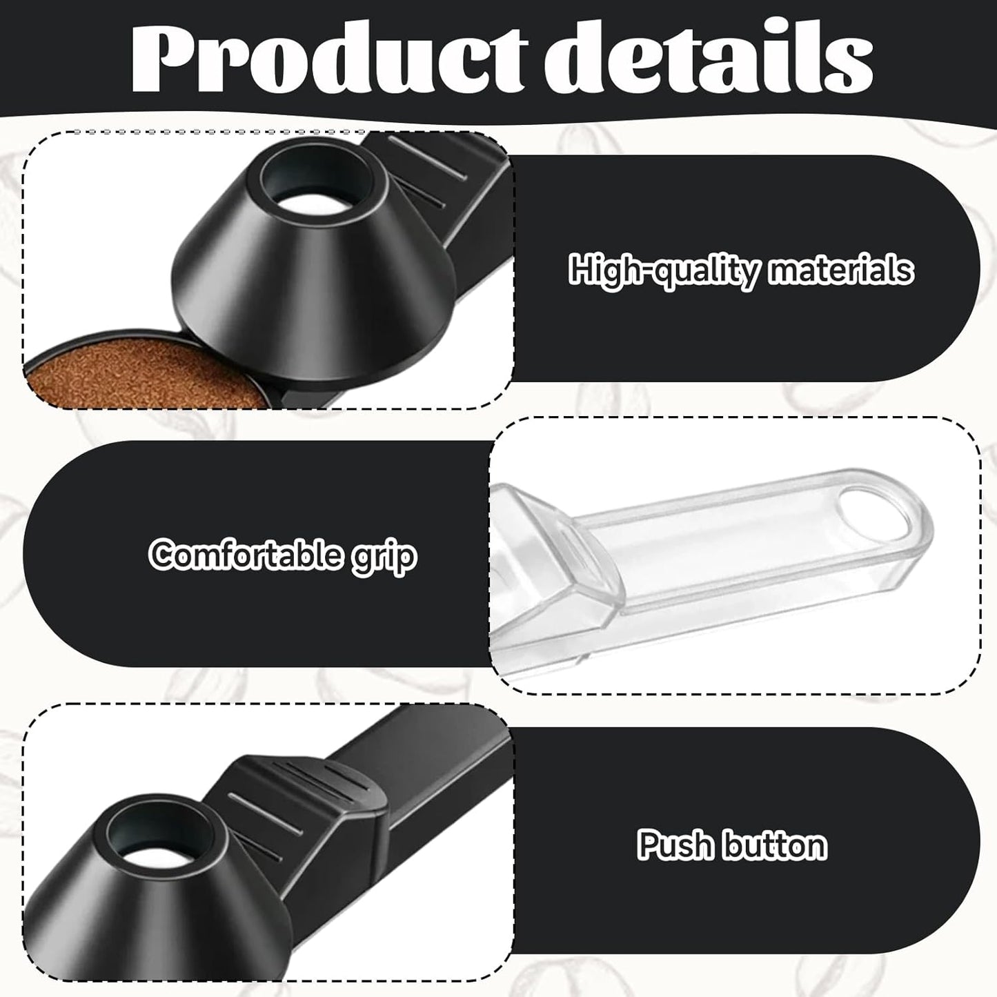 Cuchara café con embudo 2 pzas ABS negro transparente multiusos