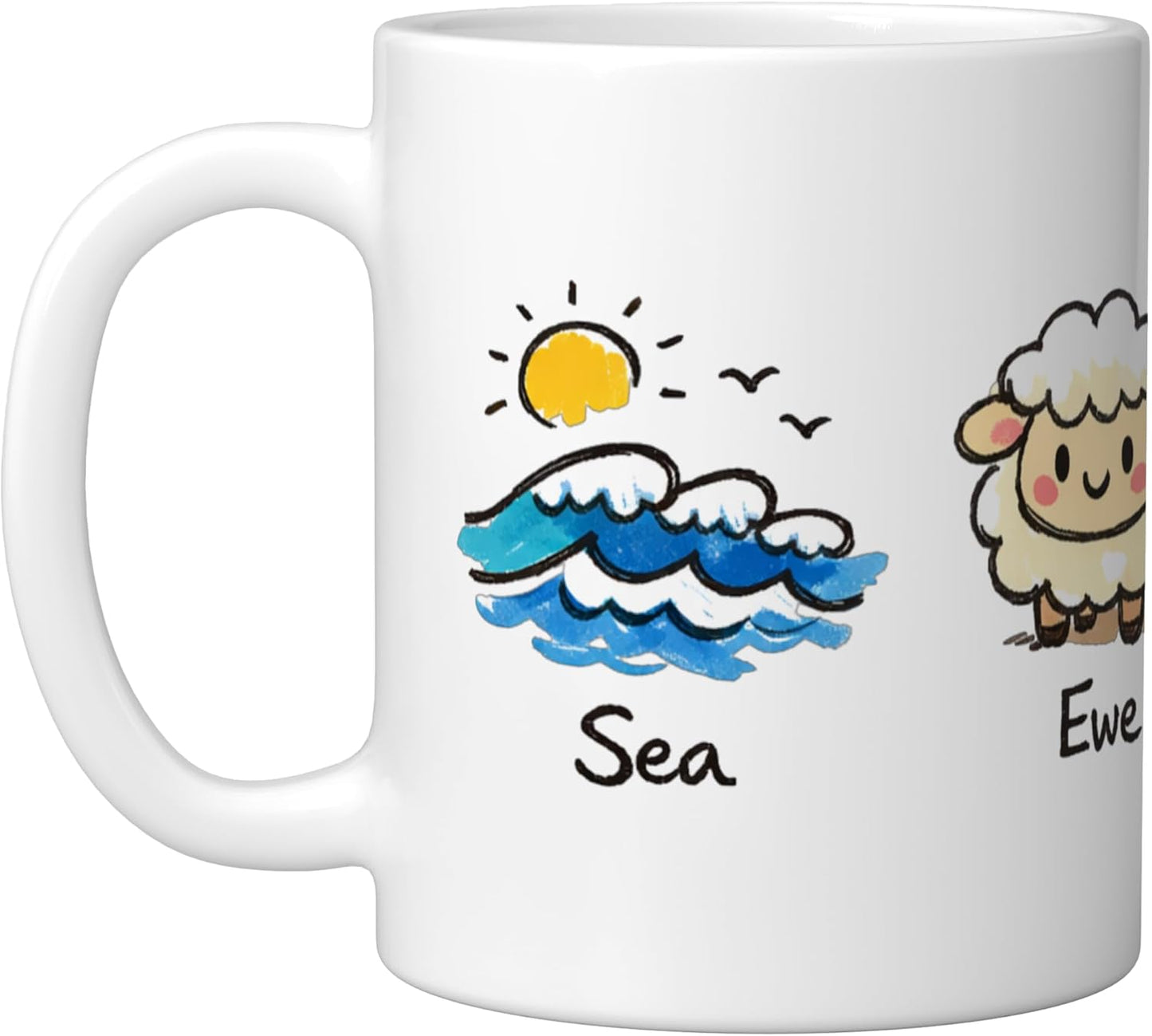 Taza cerámica humorística Sea Ewe Hen Tea blanco