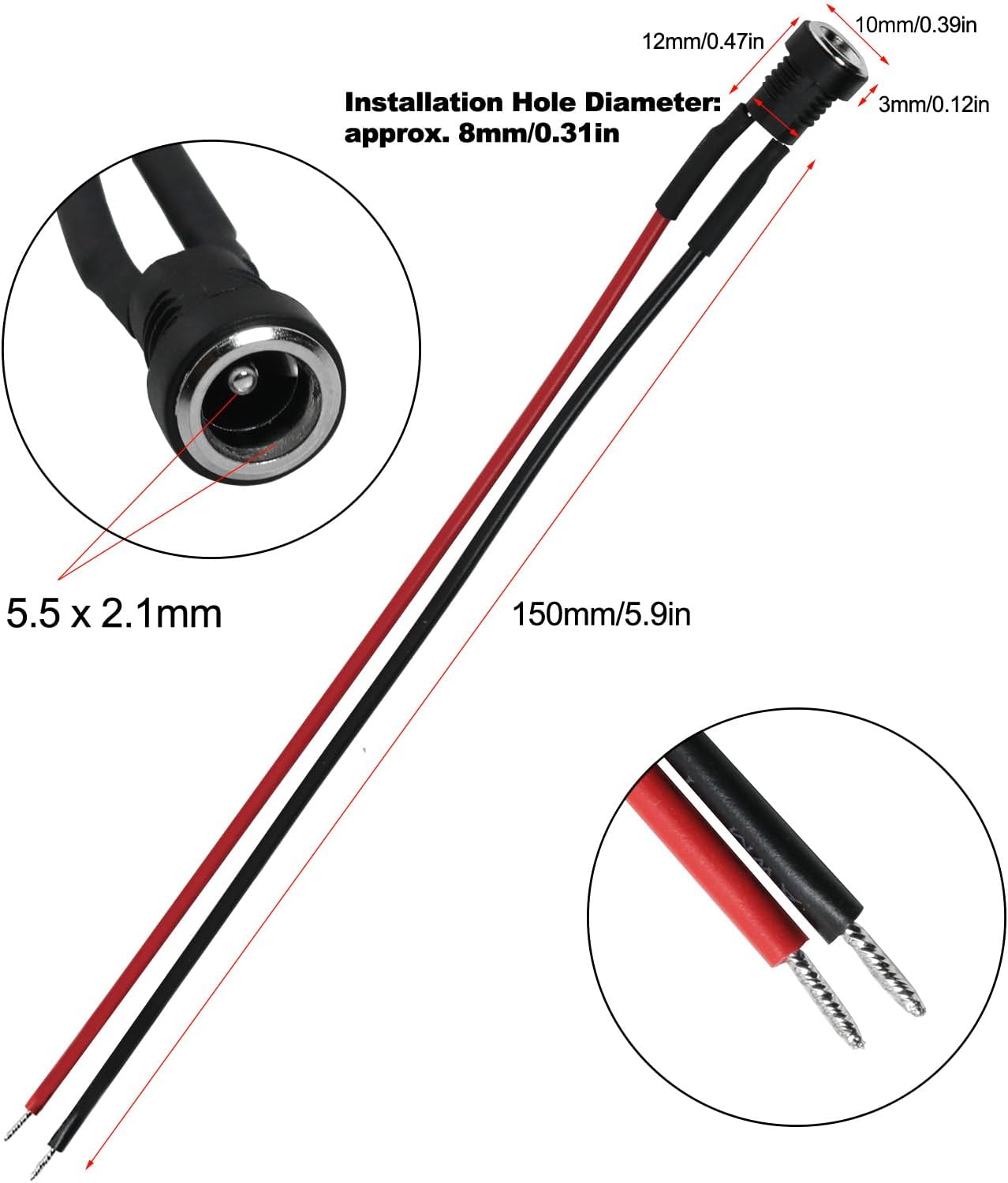 Conector adaptador jack DC 5.5x2.1mm 5 Pzas con cubierta