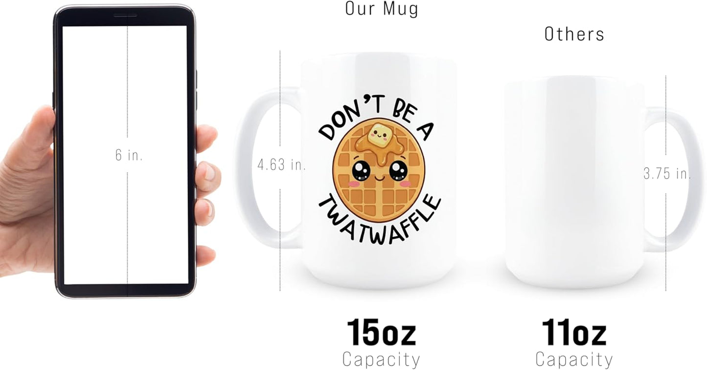 Taza de café sarcástica Hogg TwatWaffle 15 oz con texto Don't Be A Twatwaffle