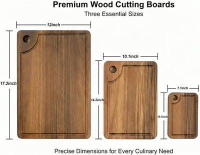 Set 3 Tablas Cortar Madera Acacia Ranura Profunda