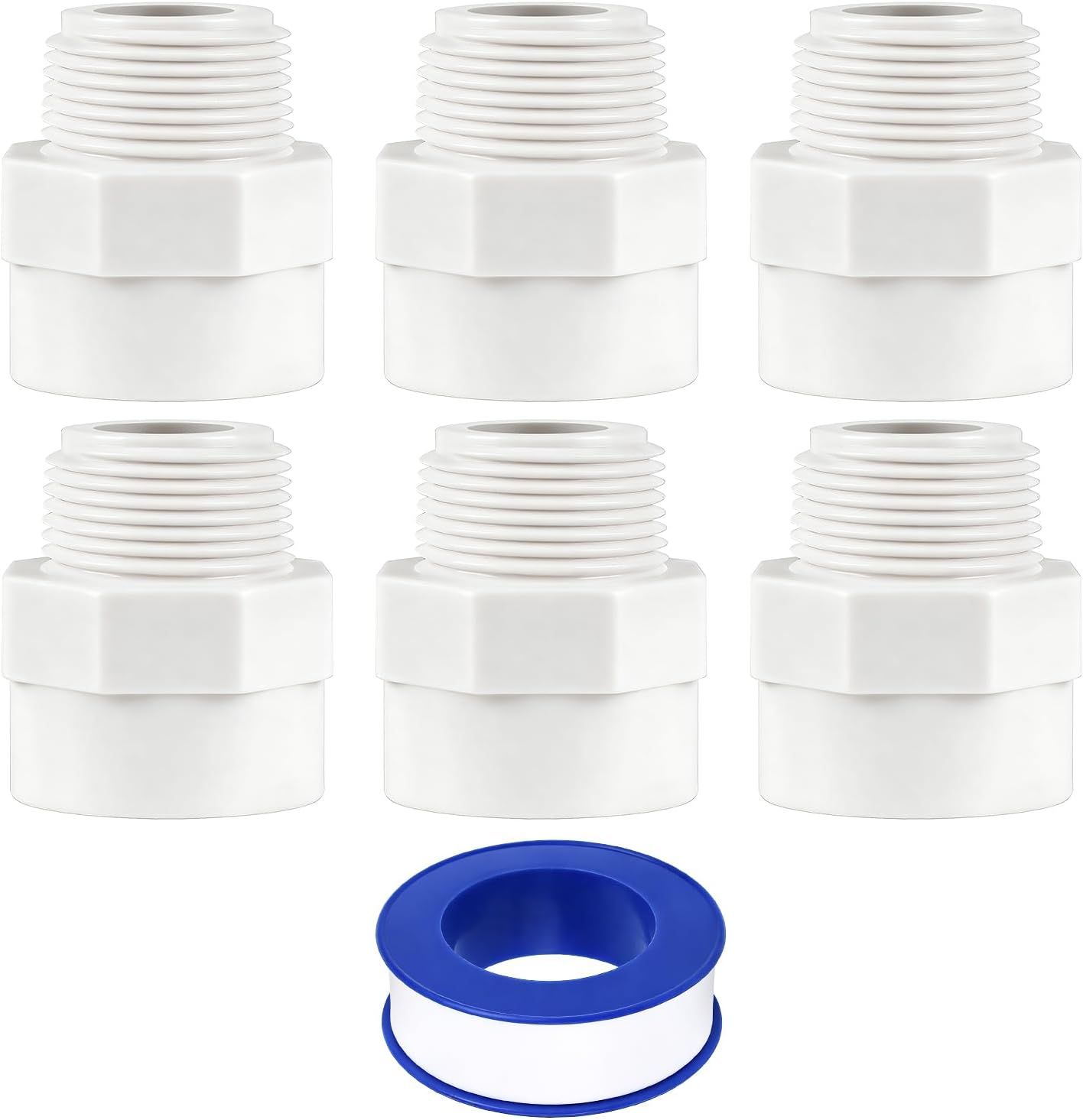 6 Conectores PVC 1pulg 2 Vias Rosca Macho Blanco
