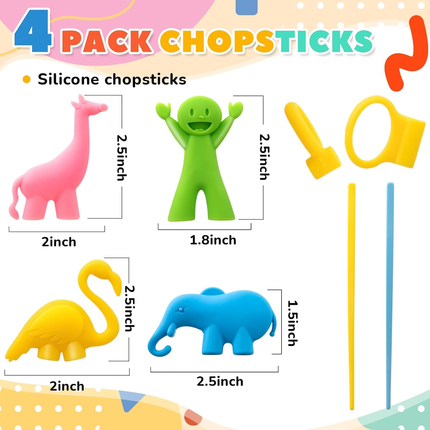 4 Pzas Palillos para Niños con Animales Reutilizables