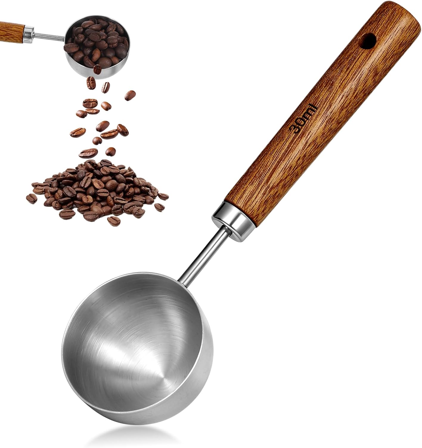 Cuchara medidora café acero inox mango nuez 1oz