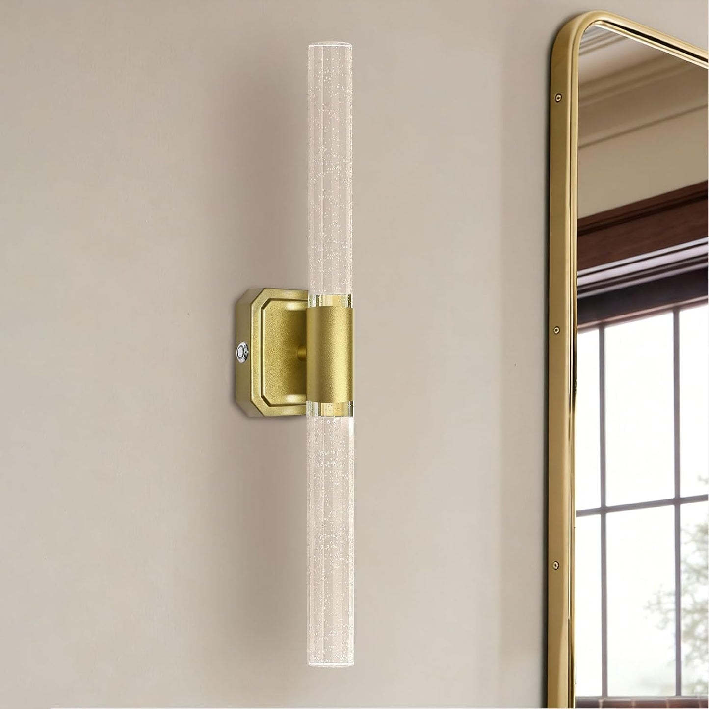 Aplique pared cristal dorado recargable 360° para baño y pasillo