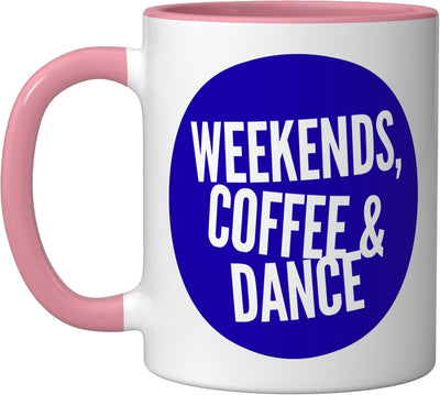 Taza cerámica para papás y mamás divertidos con café y baile rosa/blanca