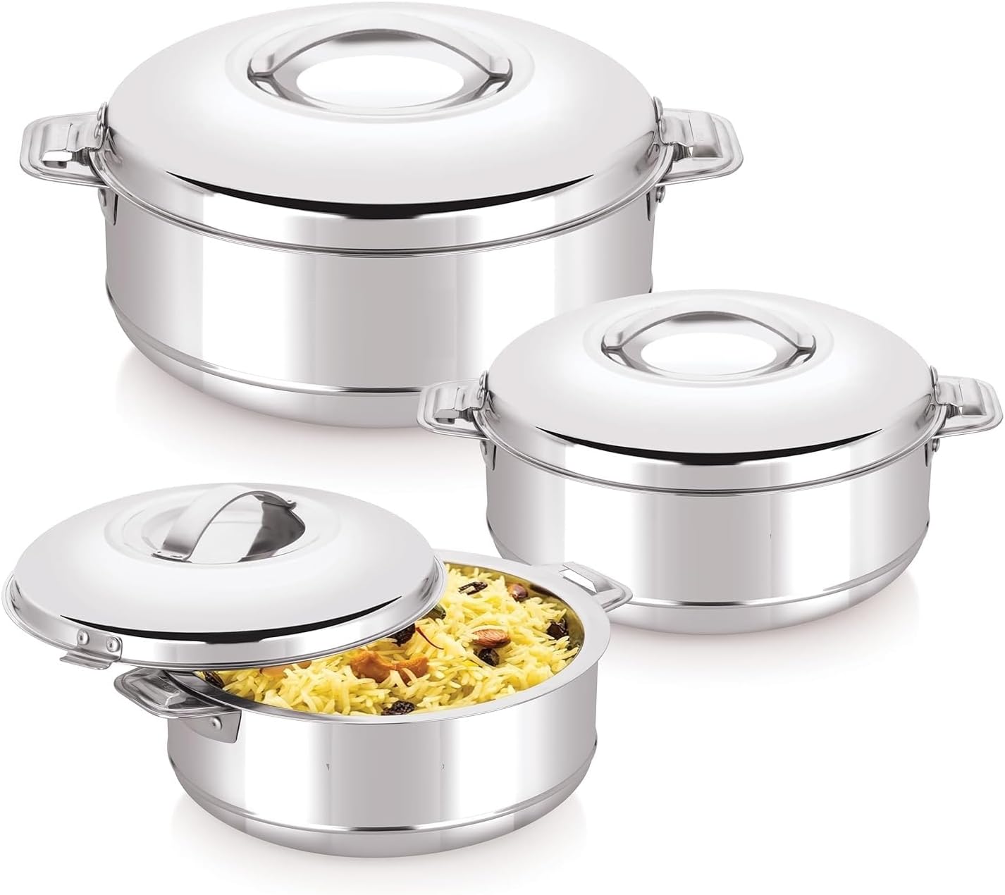 Cacerola acero inox térmica set 3 500-1500ml plata