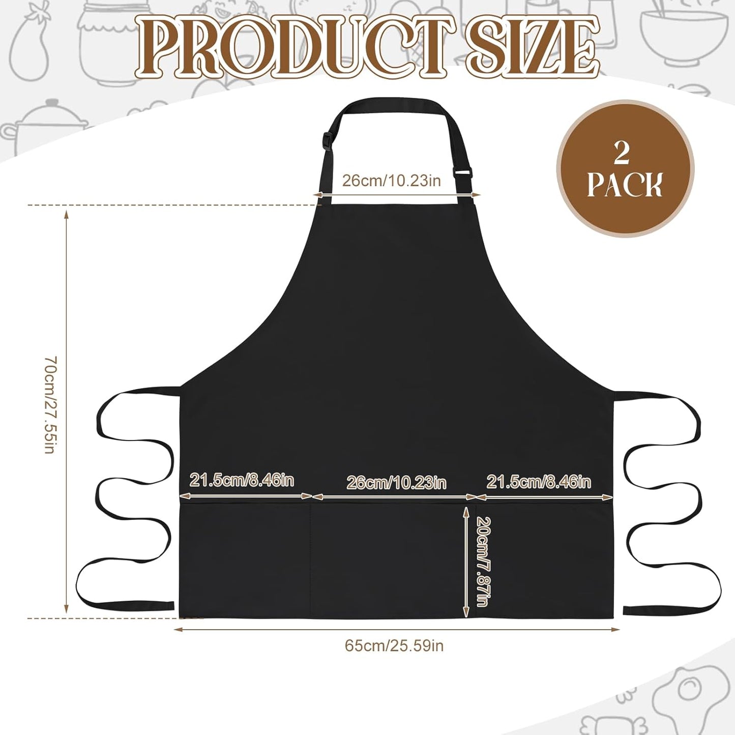 Delantal chef profesional con 3 bolsillos ajustables blanco