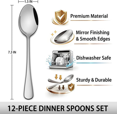 Set 12 Cucharas Acero Inox 7.3pulg para Cena y Eventos