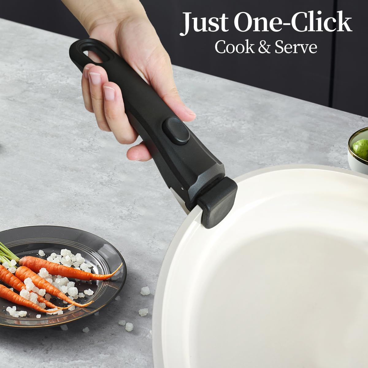 Mango extraíble universal para olla y sartén negro resistente al calor