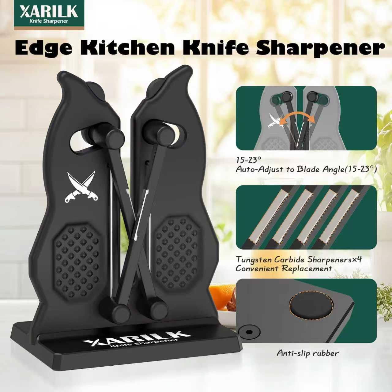 Afilador manual de cuchillos con carburo de tungsteno autoajustable para cocina y EDC