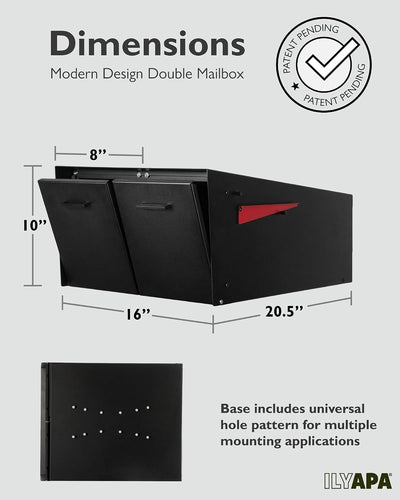 Buzón doble negro para 2 casas montaje poste exterior