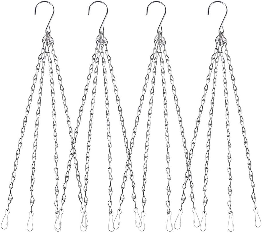 4 Cadenas Colgantes 24pulg con Ganchos para Macetas Plateado