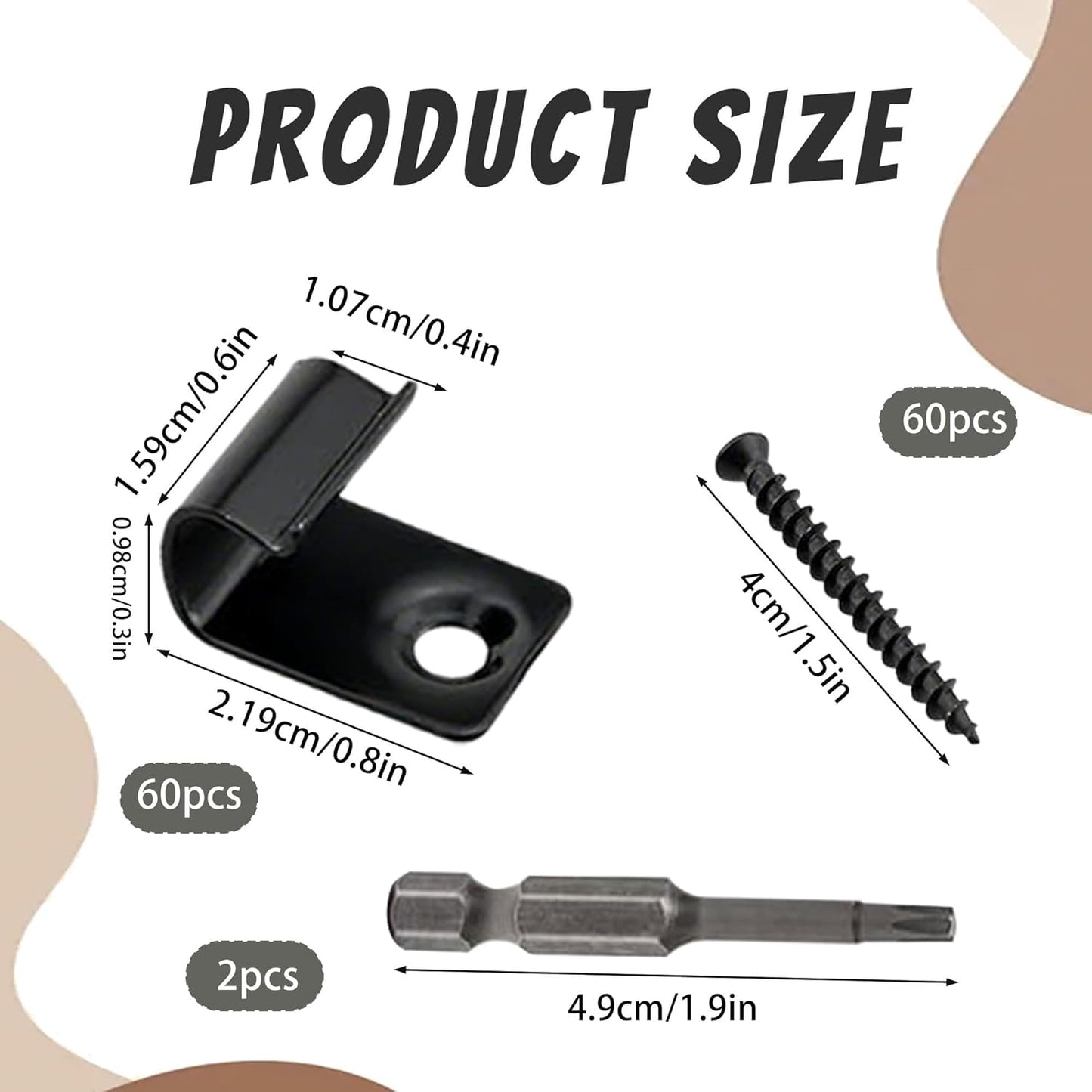 62 Clips Acero Inox Universales con 60 S y 2 Puntas Torx