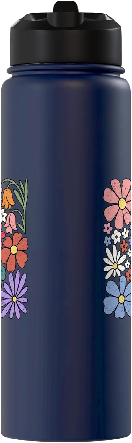 Botella de agua aislada de acero inoxidable con flor silvestre