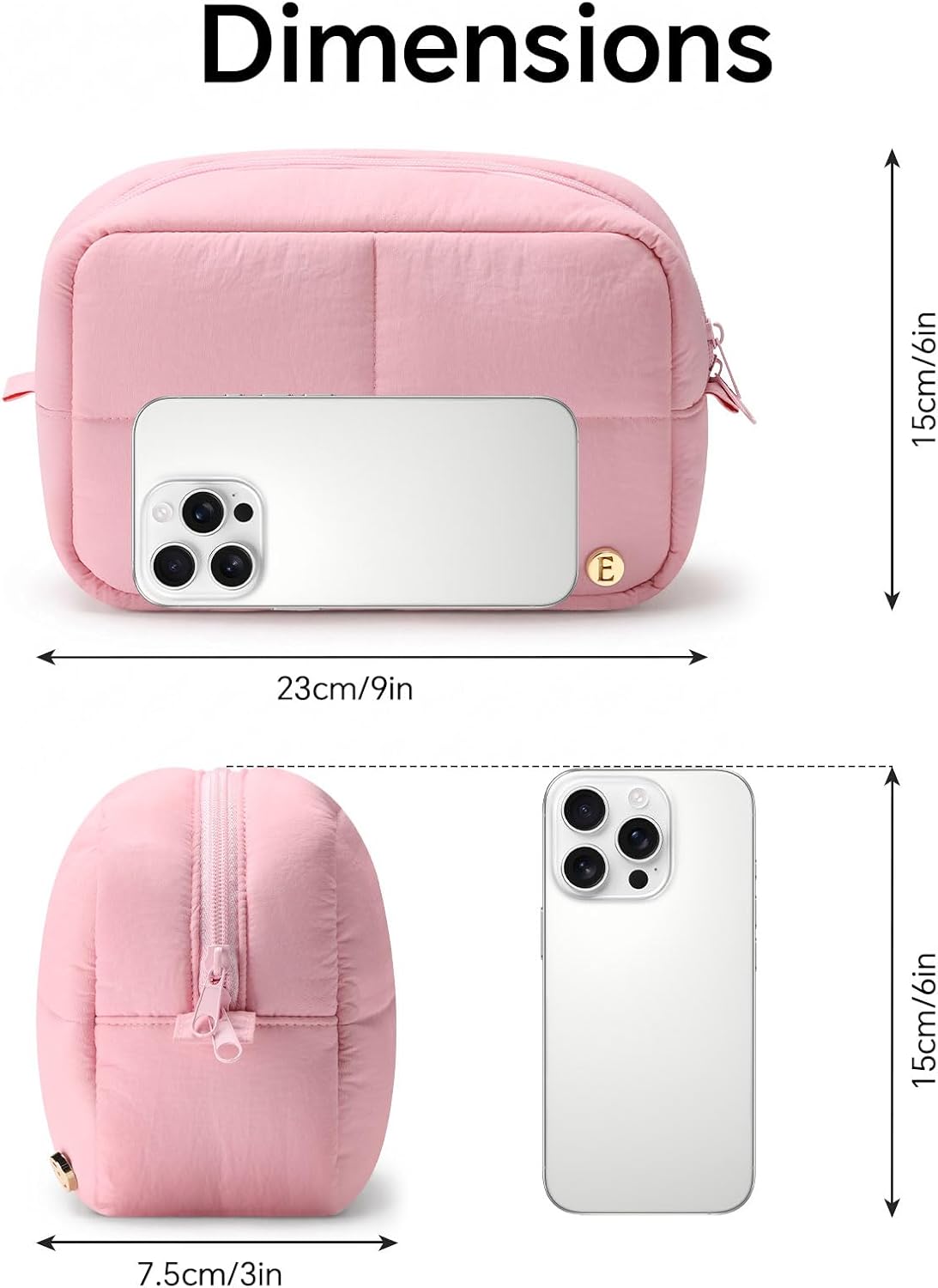 Bolsa maquillaje acolchada viaje mujer rosa
