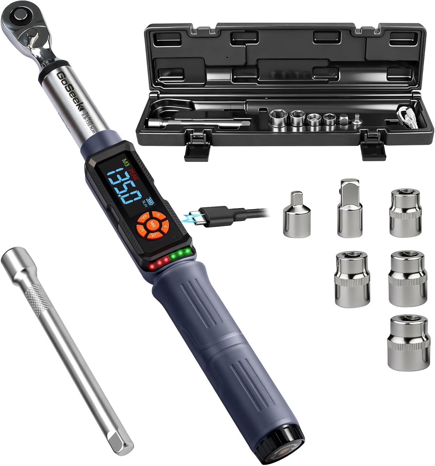 Llave dinamométrica digital 3/8 pulg con LED y vibración
