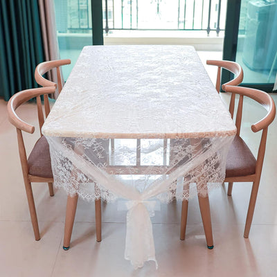Mantel de encaje blanco 60 x 120 pulgadas rectangular vintage para mesa de comedor