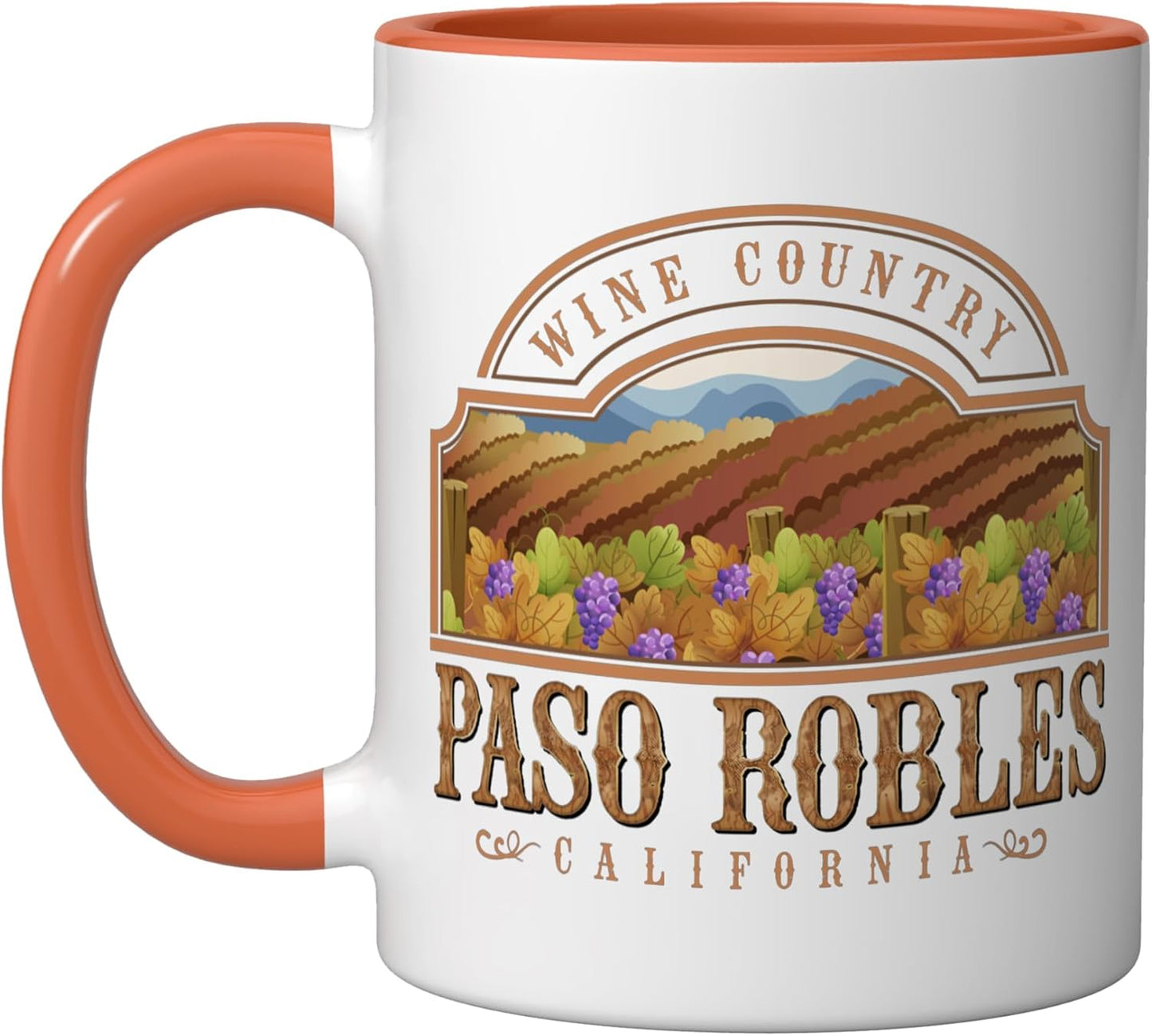 Taza Cerámica Paso Robles California Regalo Naranja/Blanco