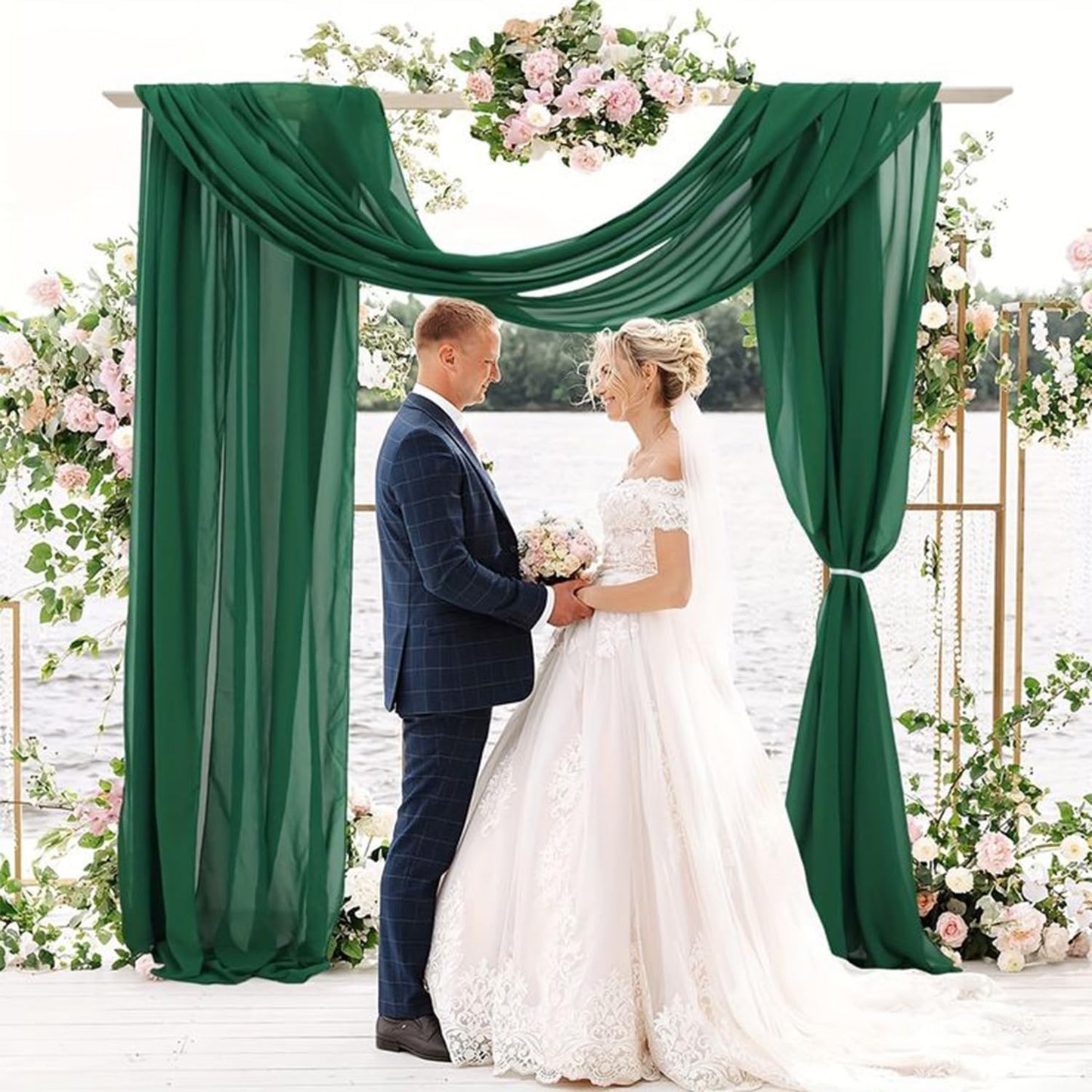 2 Telas Arco Boda 20ft x 28pulg Verde Esmeralda Gasas Transparentes