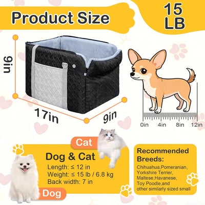 Asiento auto perros pequeños consola elevador 0-15lb con red