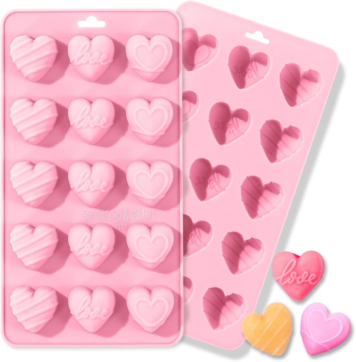 Moldes silicona corazón 2uds 15 cavidades antiadherente