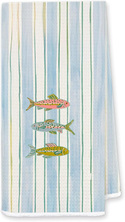 Toalla de cocina náutica a rayas con peces tropicales 16 x 24 pulgadas