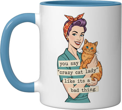 Taza Cerámica Gato Retrô Azul/Blanco