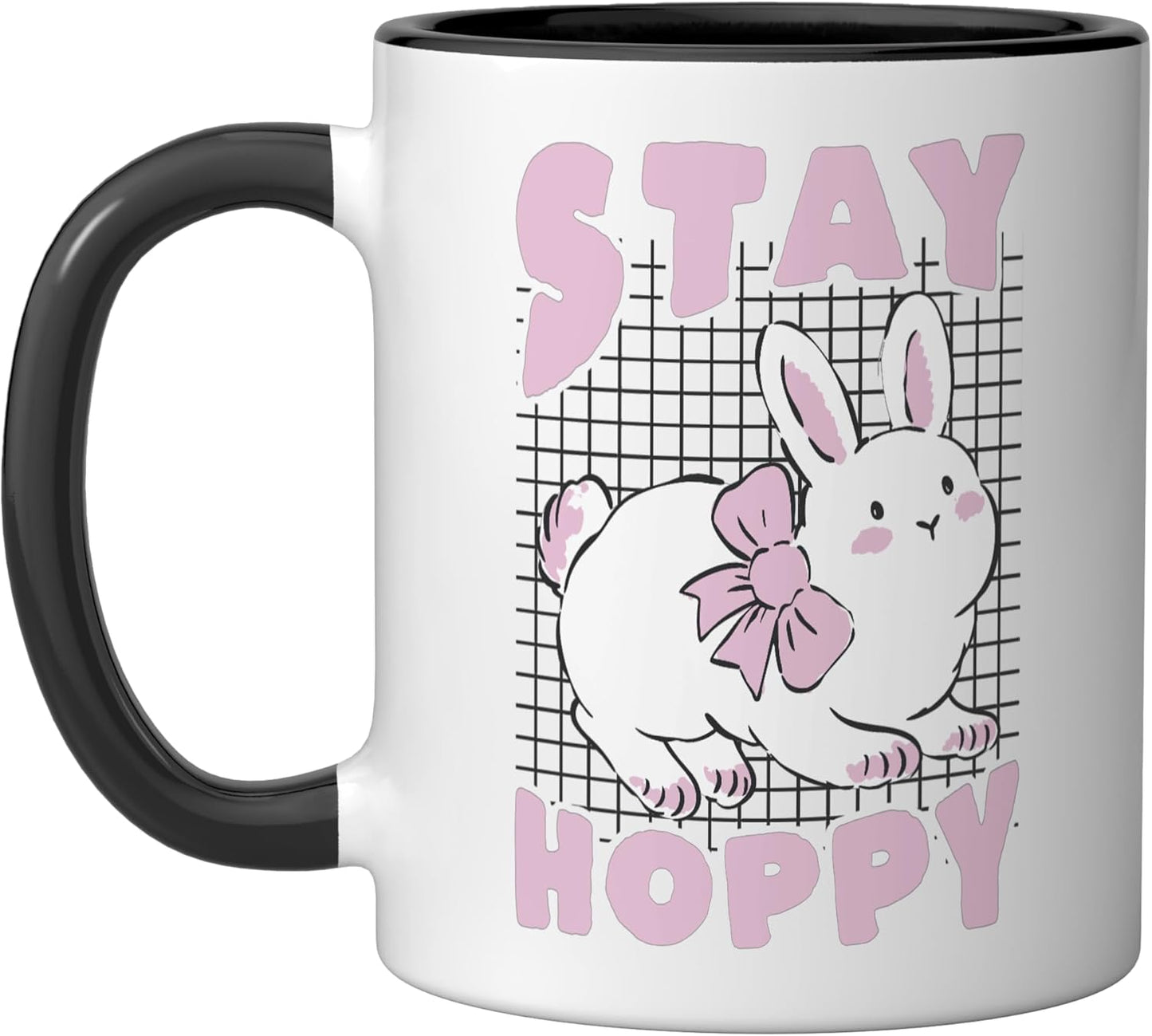 Taza cerámica kawaii conejito negro/blanco Stay Hoppy