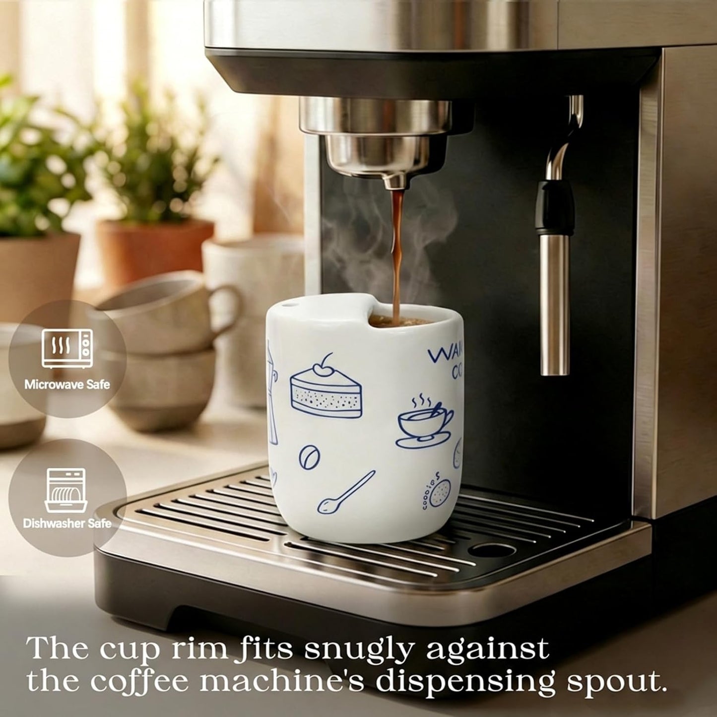 Taza cerámica viaje con media tapa patrón azul 12oz