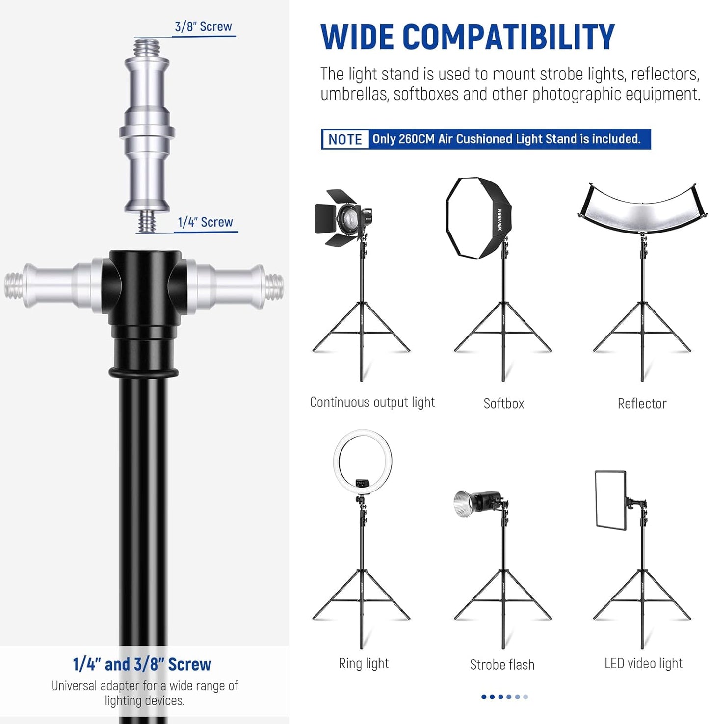 Soporte luz acolchado 8.5ft trípode metal 1/4-3/8 pulg 5.5lbs