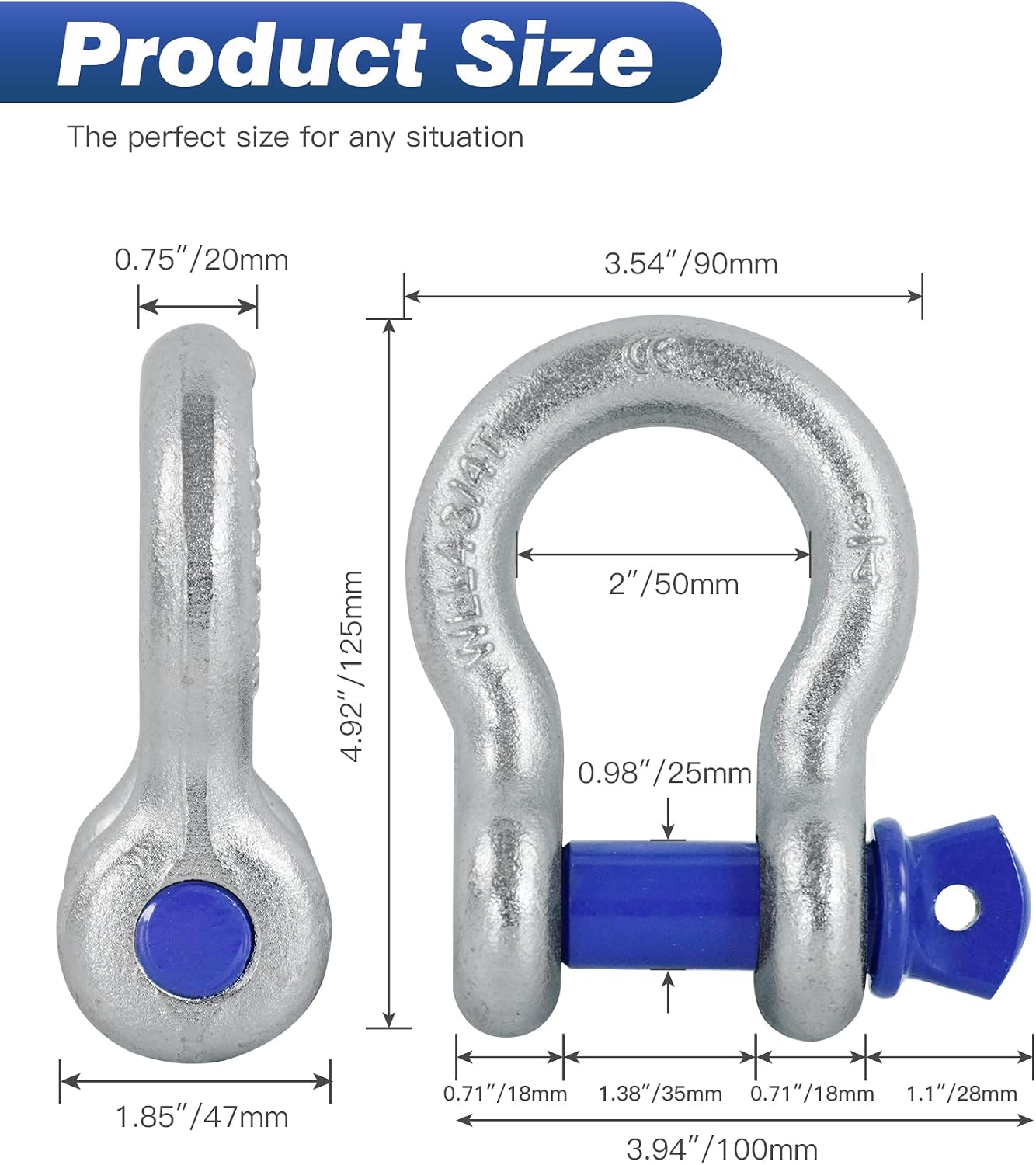 4 Grilletes Anillo D 3/4pulg 7/8pulg 57000lb Correa Remolque