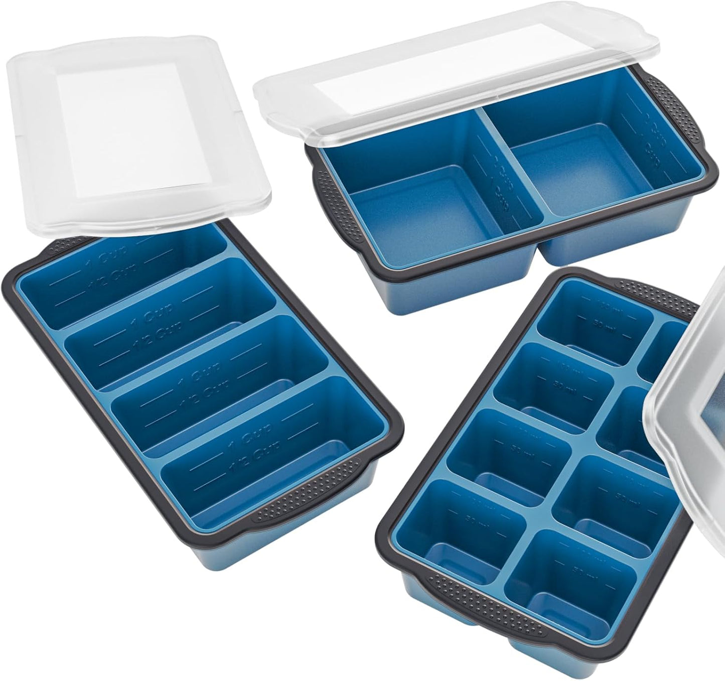 Bandejas de silicona para congelador con tapas, ½ taza, 1 taza y 2 tazas, sin BPA, apto para lavavajillas