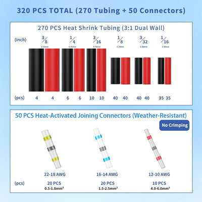 Kit reparación cables 320 pzas conectores termorretractiles