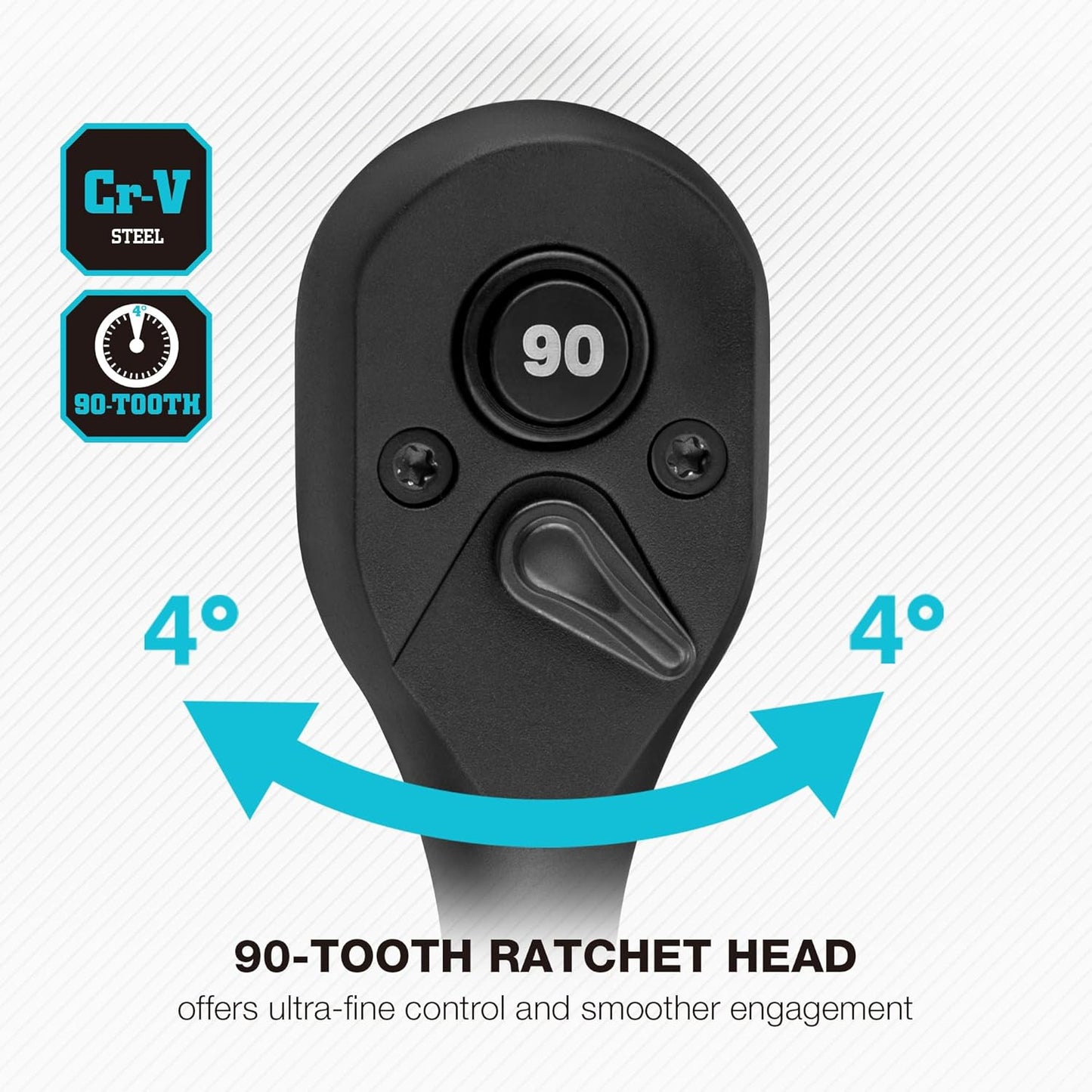 Trinquete 1/4 pulg con 90 dientes reversible Cr-V negro