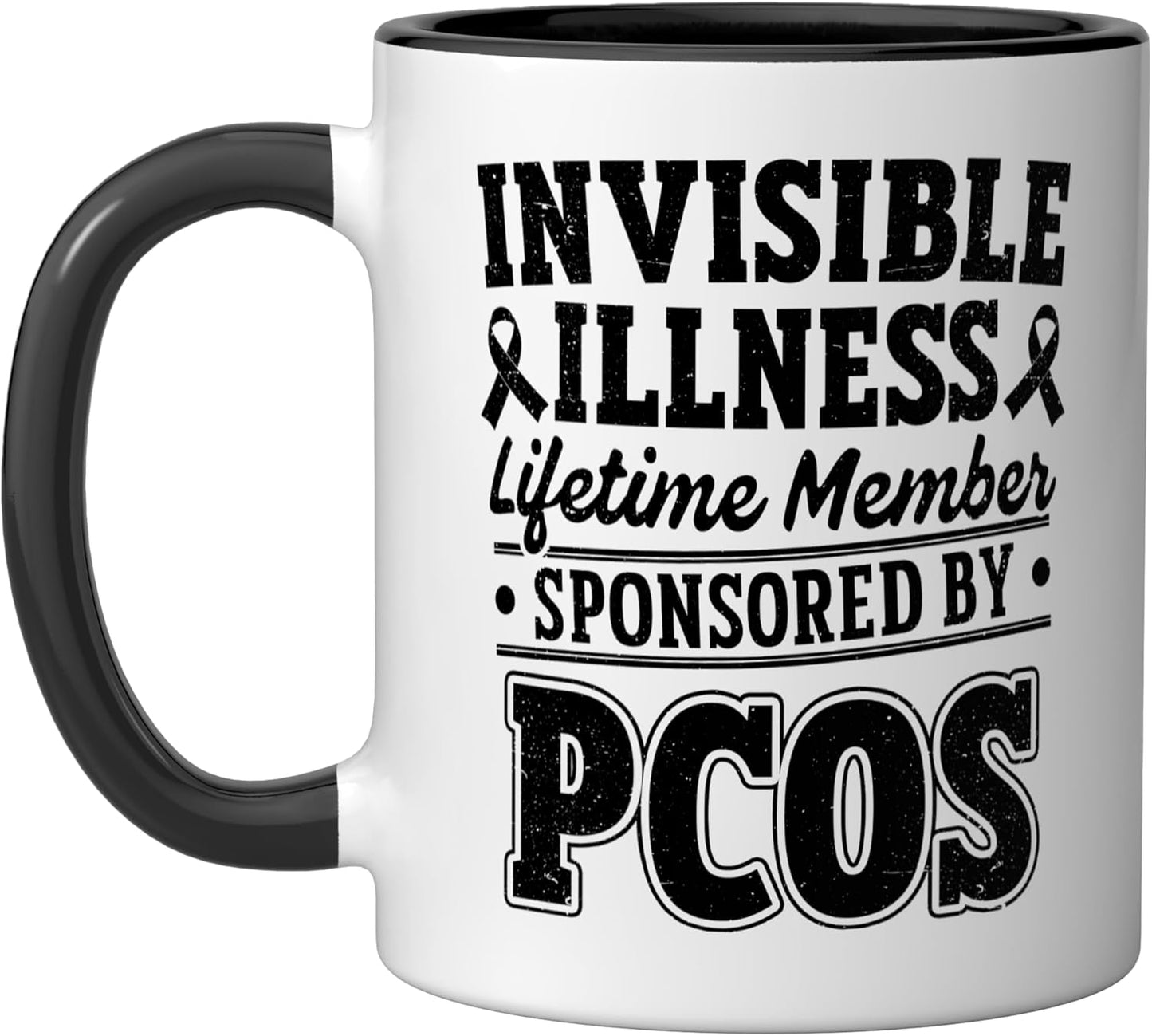 Taza cerámica PCOS Warrior negra/blanca