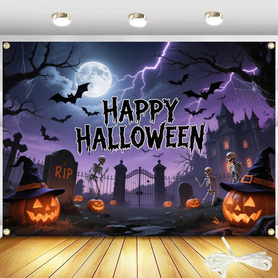 Telón Halloween 82x60pulg calabaza morada decoración fiesta