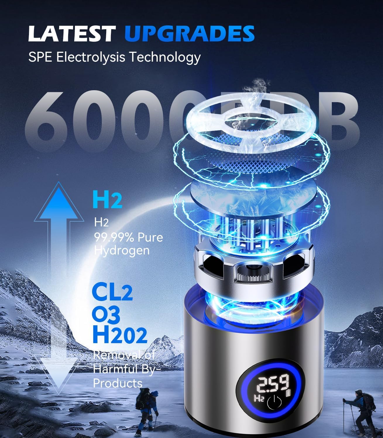 Generador agua hidrógeno portátil 6000ppb alta concentración