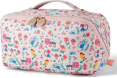 Bolsa maquillaje viaje mujer con asa piel sintética patrón gato