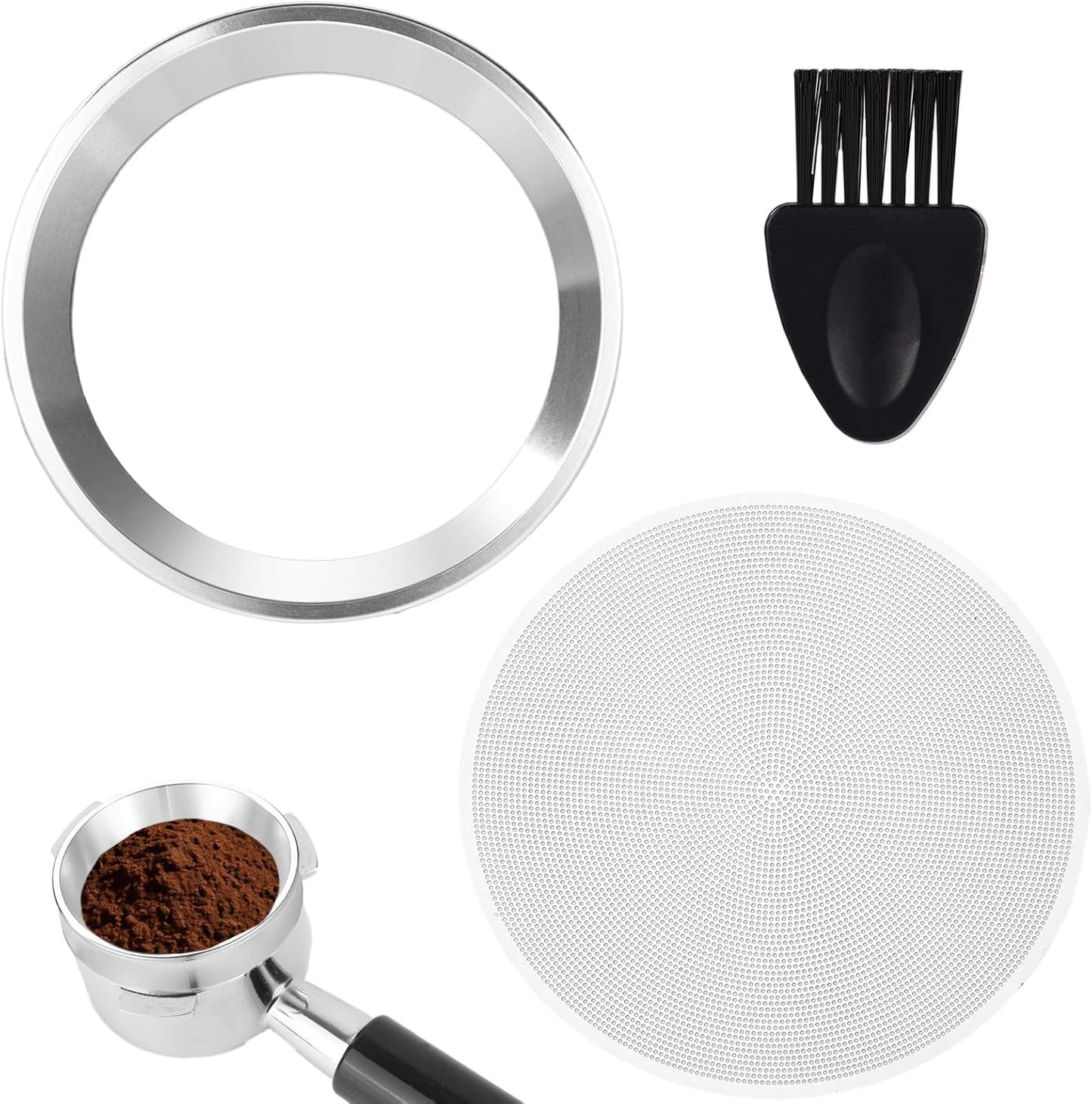 Embudo dosificador espresso acero inox con imán y cepillo