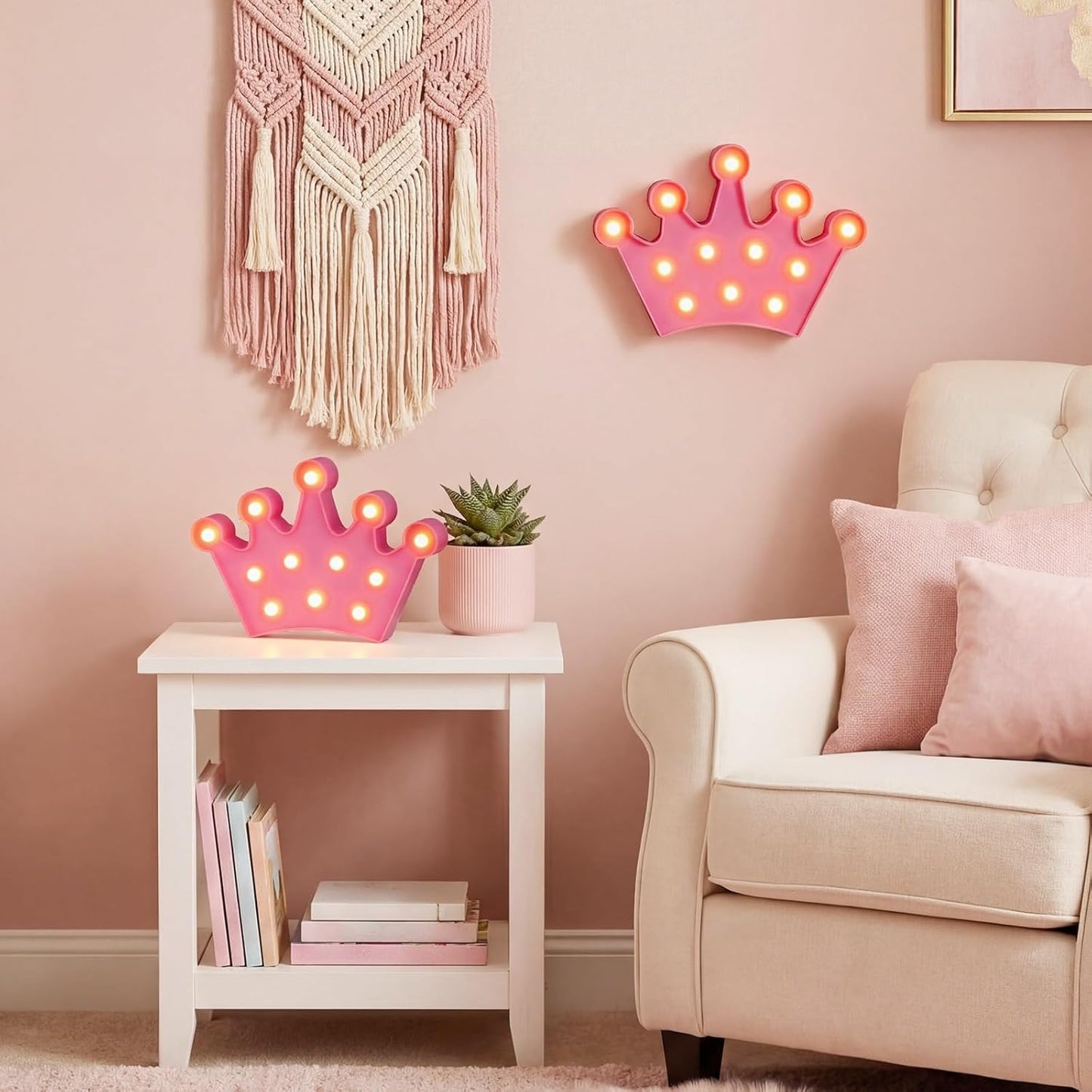 Luz Nocturna Corona Rosa LED para Niñas Dormitorio