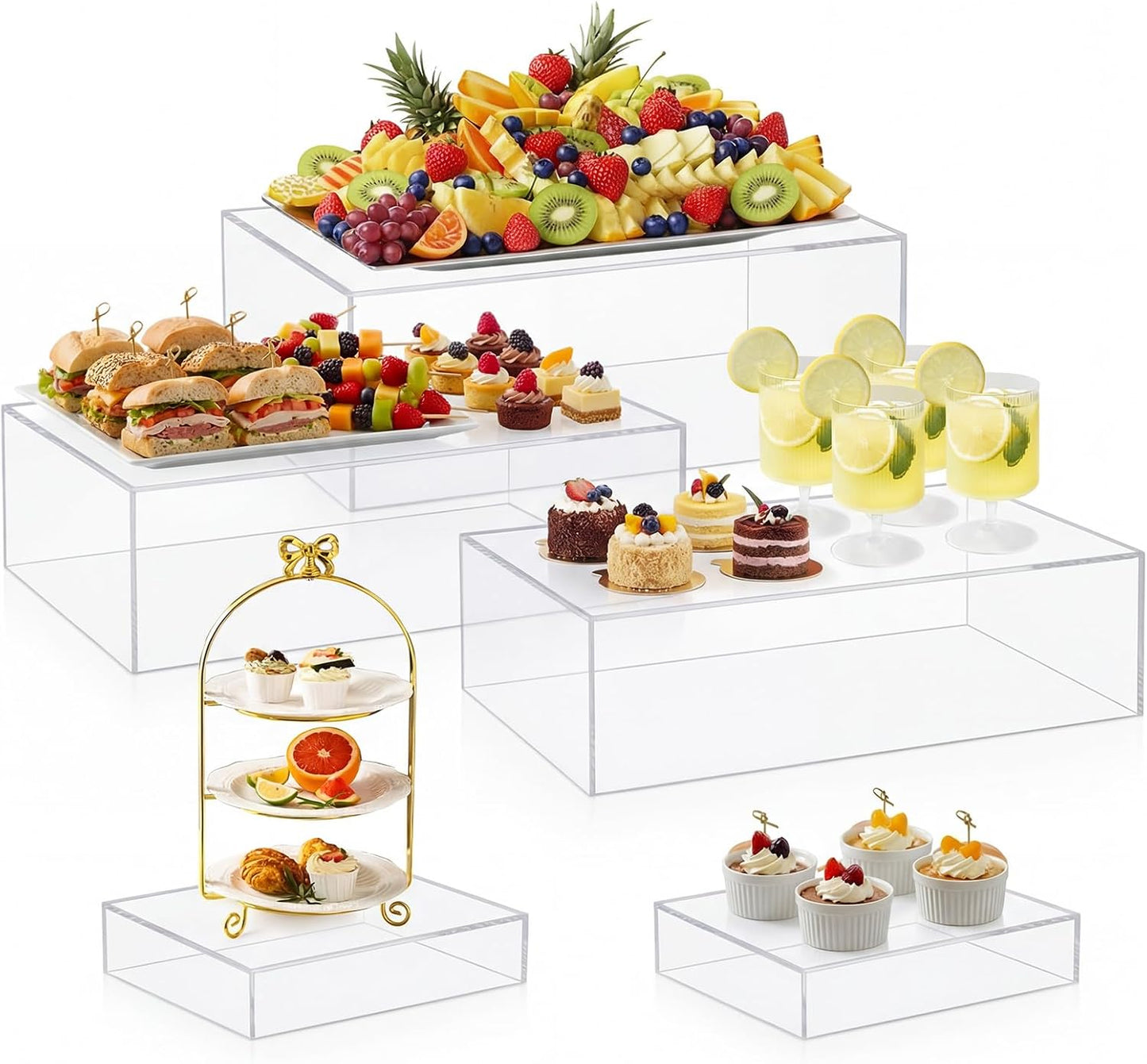 Juego de 5 elevadores de buffet extra grandes de acrílico para catering
