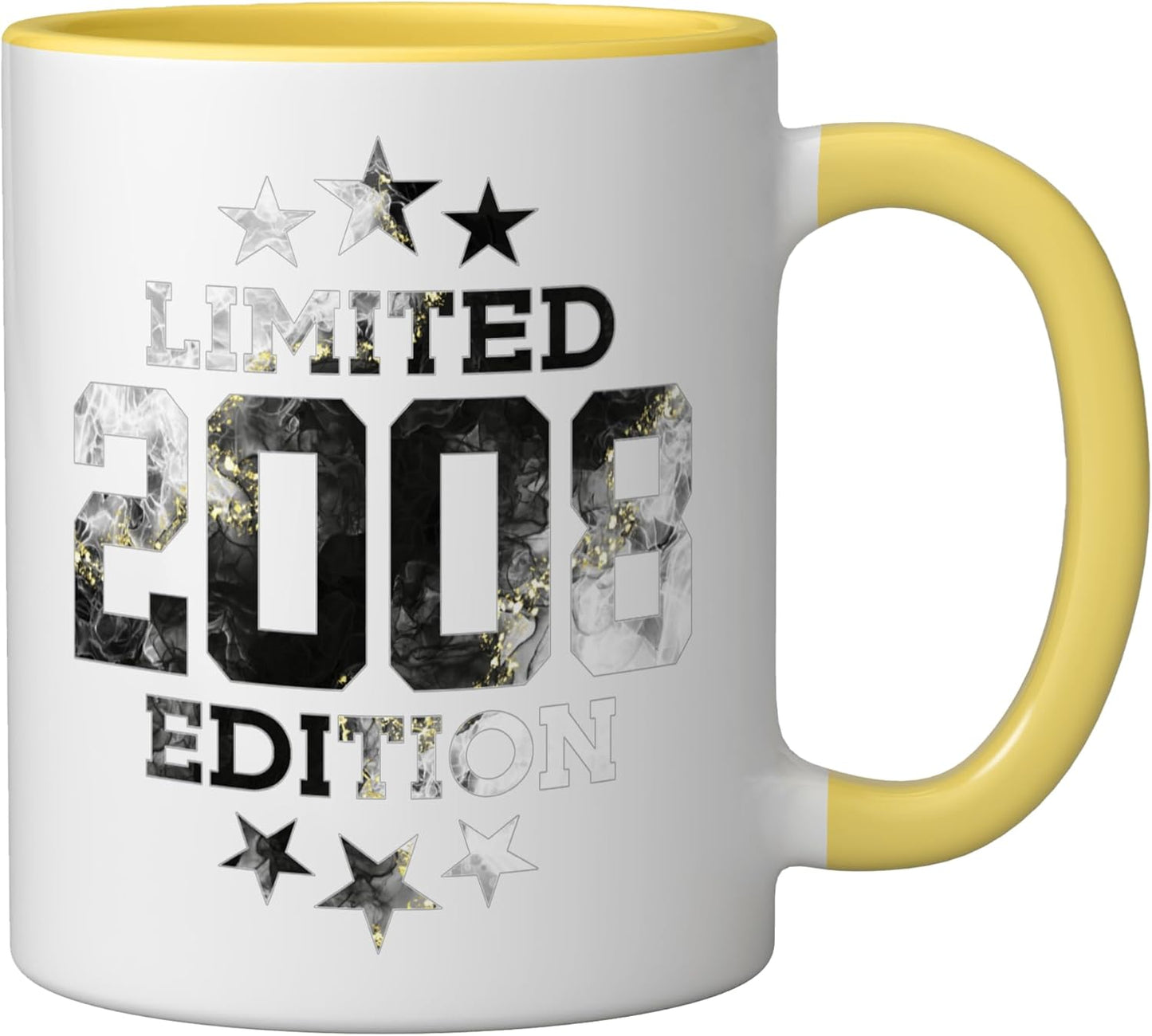 Taza cerámica edición limitada 18 años 2008 amarillo/blanco