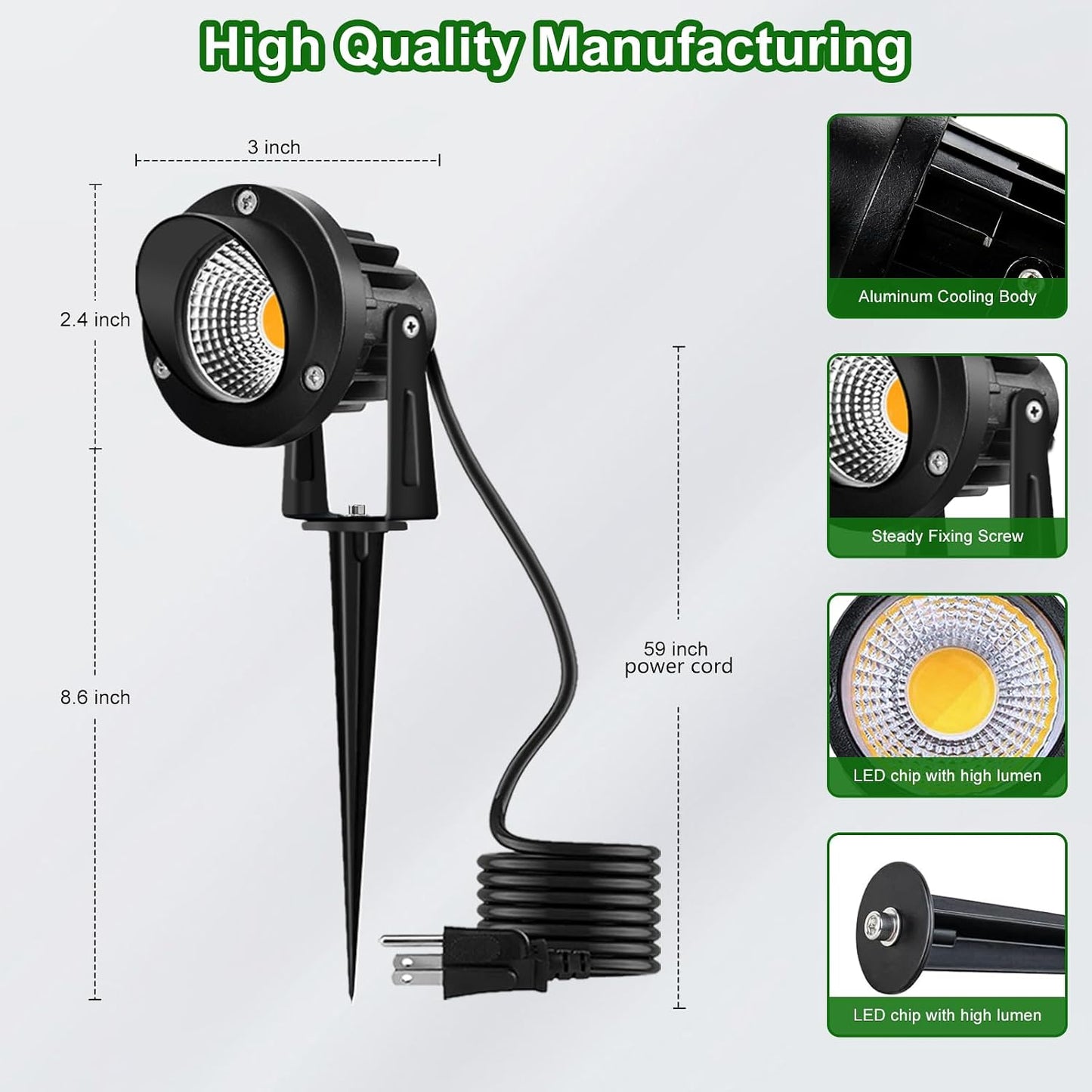 Foco LED 12W 3000K blanco cálido IP65 para patio jardín