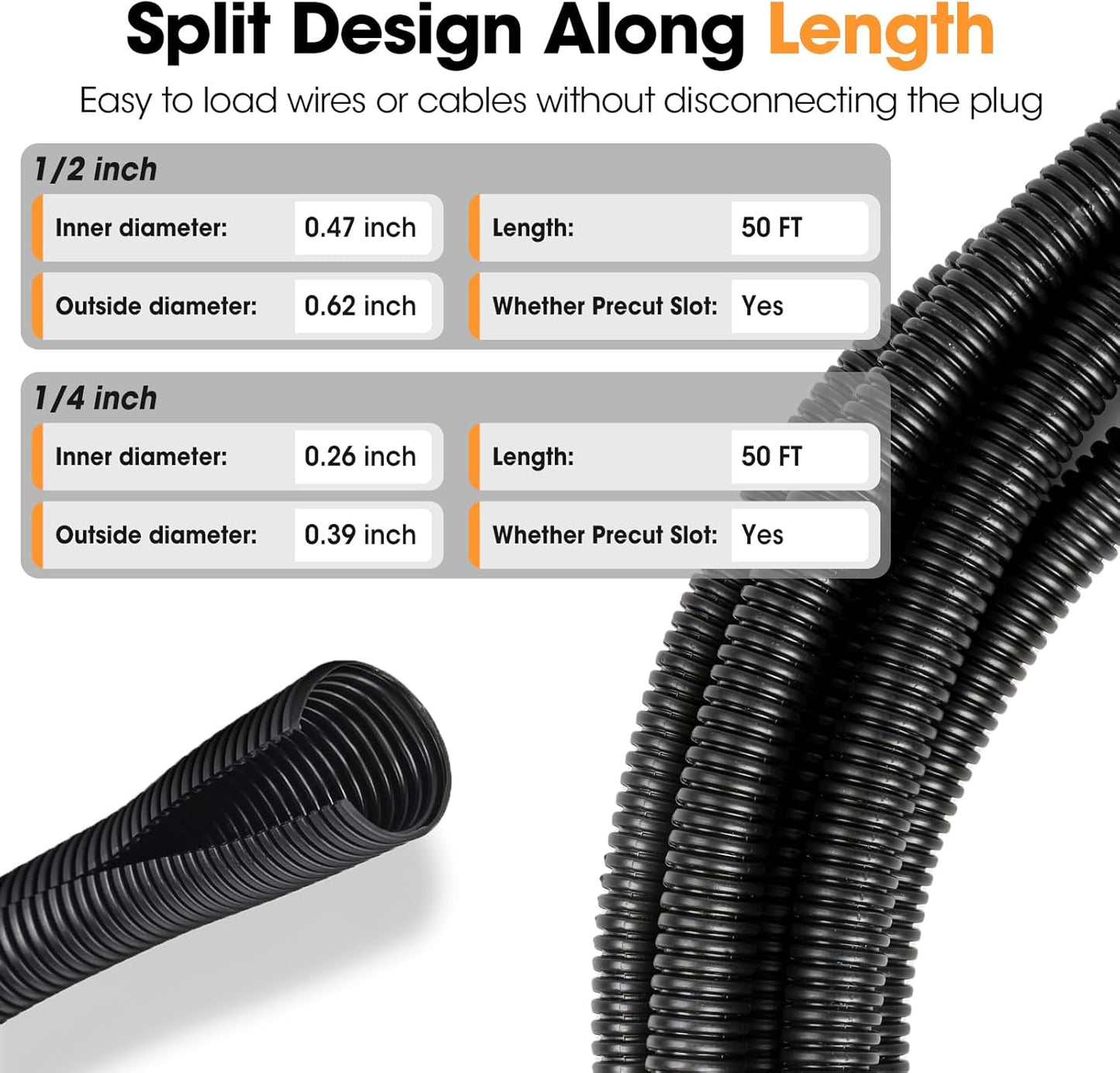 Fundas cable negro 1/4-1/2pulg x50pies