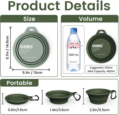 Cuencos plegables perros anillo acero inox 12oz silicona portátil