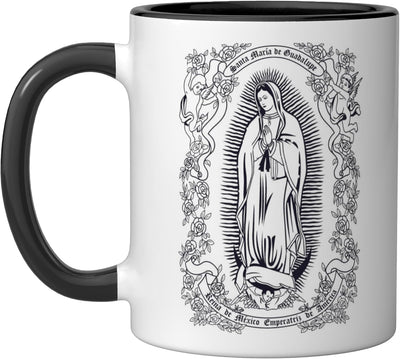 Taza de cerámica Virgen de Guadalupe para hombre y mujer en negro y blanco